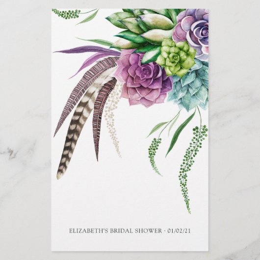 Mystical Boho Succulent Brautparty Bingo (Rückseite)