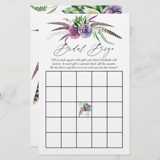Mystical Boho Succulent Brautparty Bingo (Vorne/Hinten)