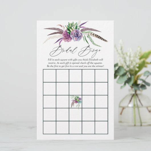 Mystical Boho Succulent Brautparty Bingo (Stehend Vorderseite)
