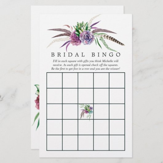 Mystical Boho Succulent Brautparty Bingo (Vorne/Hinten)