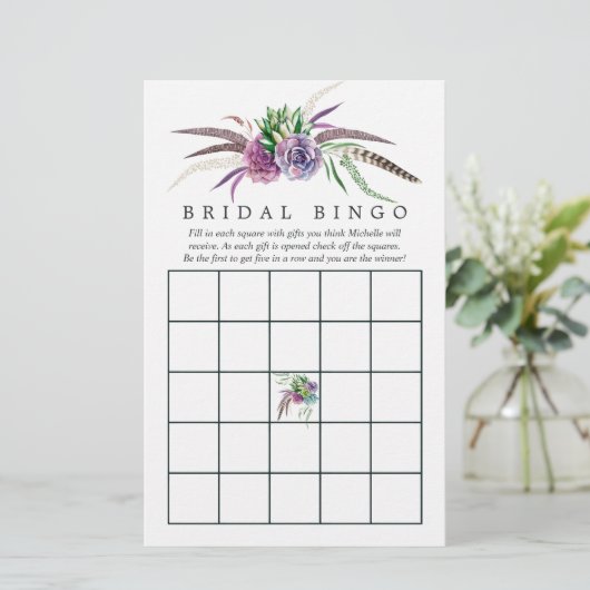 Mystical Boho Succulent Brautparty Bingo (Stehend Vorderseite)