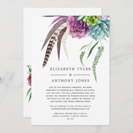 Mystical Boho Succulent Wedding Reduced Guest List Ankündigung (Vorne/Hinten)