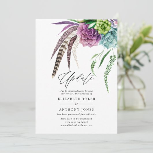 Mystical Boho Succulent Wedding Update Einladung (Stehend Vorderseite)
