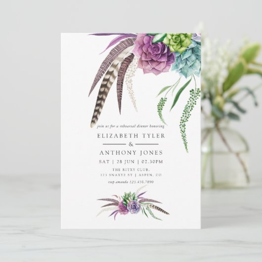 Mystical Boho Sukkuläres Probe Dinner Einladung (Stehend Vorderseite)