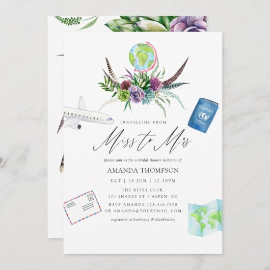 Mystical Boho Sukkulent Miss zu Mrs. Brautparty Einladung (Vorne/Hinten)