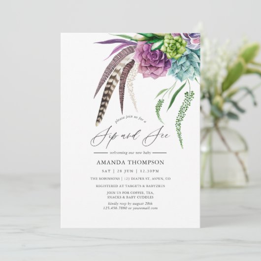 Mystical Boho Wasserfarbe Sip and See Einladung (Stehend Vorderseite)