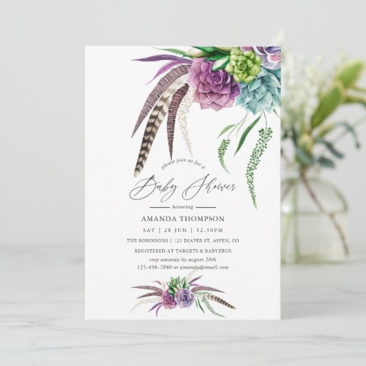 Mystical Boho Watercolor Babydusche Einladung (Stehend Vorderseite)