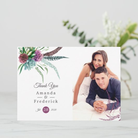 Mystical Boho Watercolor Sukkulente Hochzeit Dankeskarte (Stehend Vorderseite)