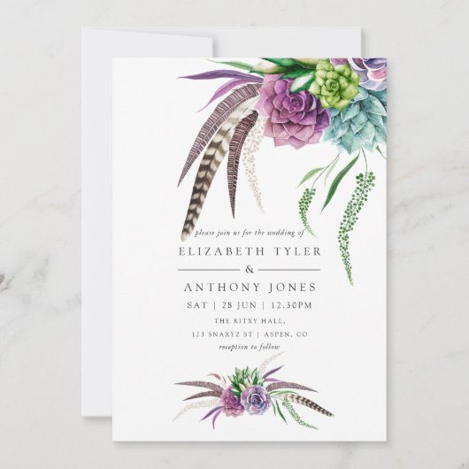 Mystical Boho Watercolor Sukkulente Hochzeit Einladung (Vorderseite)