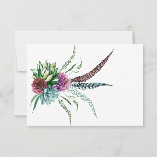 Mystical Boho Watercolor Sukkulente Hochzeit RSVP Karte (Rückseite)