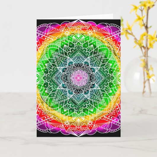Mystical Bolly Colored Colour Burst Mandala Karte (Gelbe Blume)