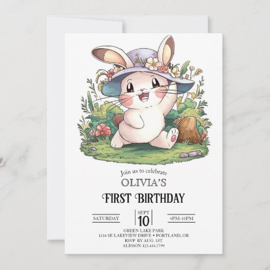 Mystical Bunny 1. Geburtstag digital Einladung (Vorderseite)