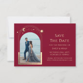 Mystical Burgundy Gold Sun Moon Star Space Save The Date (Vorderseite)