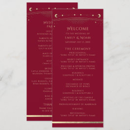 Mystical Burgundy Gold Sun Star Moon Space Hochzei Programm