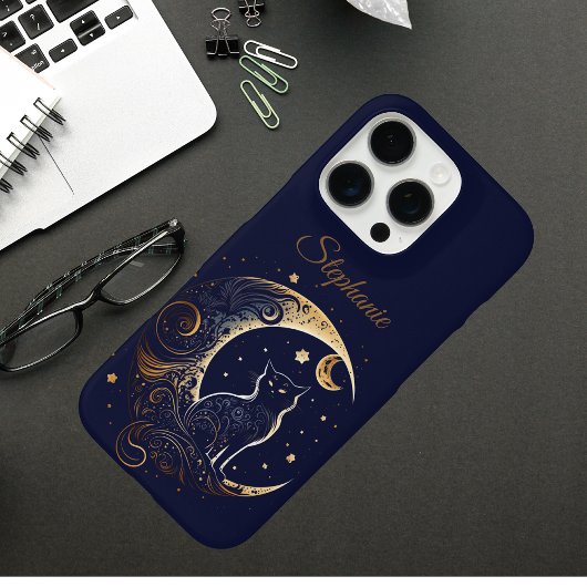 Mystical Cat Crescent Moon - Custom Celestial Gift Case-Mate iPhone Hülle