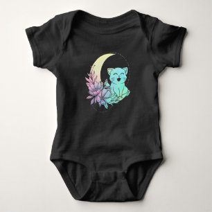 Mystical Cat Crescent Moon Pastel Goth Wicca Baby Strampler