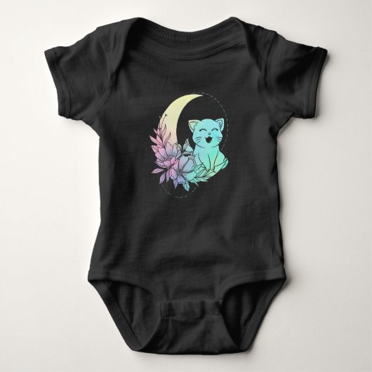 Mystical Cat Crescent Moon Pastel Goth Wicca Baby Strampler (Vorderseite)