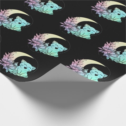 Mystical Cat Crescent Moon Pastel Goth Wicca Geschenkpapier (Ecke)