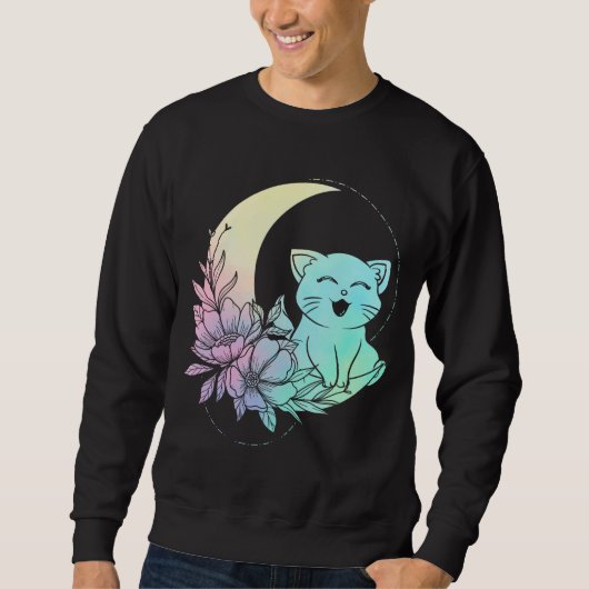 Mystical Cat Crescent Moon Pastel Goth Wicca Sweatshirt (Vorderseite)