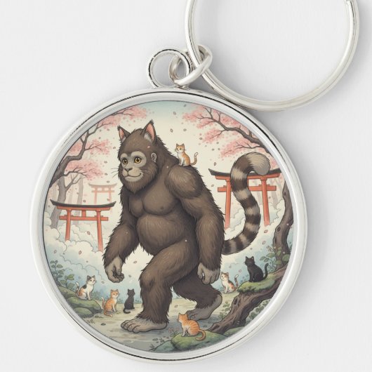 Mystical Cat-Foot in Japanese Forest Keychain Schlüsselanhänger (Vorne)