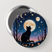 Mystical Cat Moon Button | Cute Night Sky Cat Pin  (Vorne & Hinten)