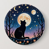 Mystical Cat Moon Button | Cute Night Sky Cat Pin  (Vorderseite)