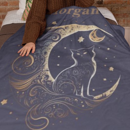 Mystical Cat Moon - Personalisiertes Geschenk der  Fleecedecke