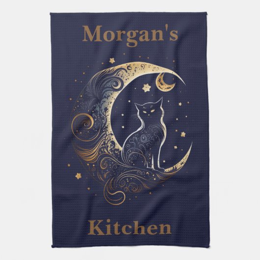 Mystical Cat Moon - Personalisiertes Geschenk der Geschirrtuch (Vertikal)
