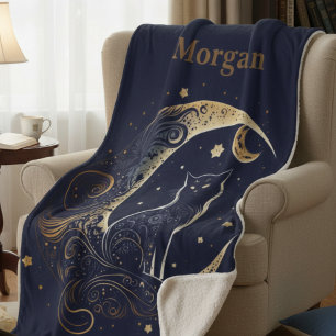 Mystical Cat Moon - Personalisiertes Geschenk der Sherpadecke