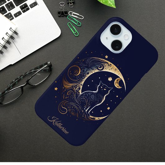 Mystical Cat Moon - Personalized Celestial Gift Case-Mate iPhone Hülle