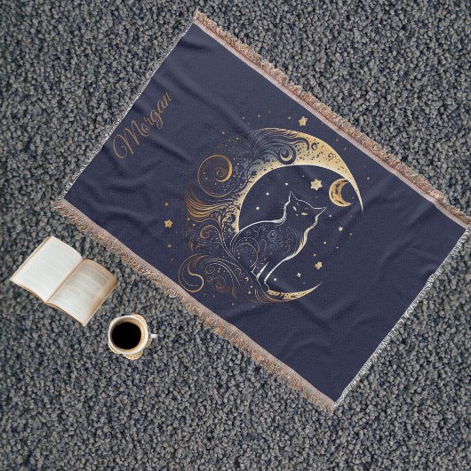 Mystical Cat Moon - Personalized Celestial Gift Decke