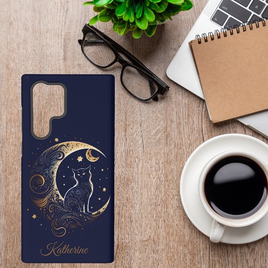 Mystical Cat Moon - Personalized Celestial Gift Samsung Galaxy Hülle