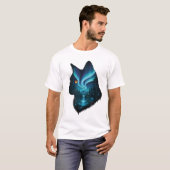 Mystical Cat Northern Lights Forest Silhouette T-Shirt (Vorne ganz)
