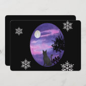 Mystical Cat Under Moon – Dreamy Purple Night Wate Einladung (Vorne/Hinten)