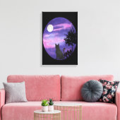 Mystical Cat Under Moon – Dreamy Purple Night Wate Leinwanddruck (Insitu (Wohnzimmer))