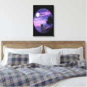 Mystical Cat Under Moon – Dreamy Purple Night Wate Leinwanddruck (Insitu (Schlafzimmer))
