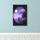 Mystical Cat Under Moon – Dreamy Purple Night Wate Leinwanddruck (Insitu (Holzboden))