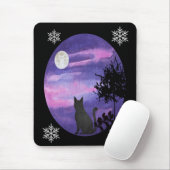 Mystical Cat Under Moon – Dreamy Purple Night Wate Mousepad (Mit Mouse)