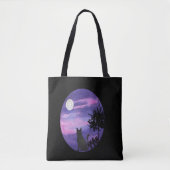Mystical Cat Under Moon – Dreamy Purple Night Wate Tasche (Vorderseite)
