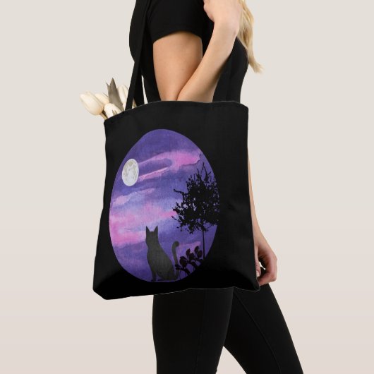 Mystical Cat Under Moon – Dreamy Purple Night Wate Tasche (Von Nahem)