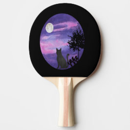 Mystical Cat Under Moon – Dreamy Purple Night Wate Tischtennis Schläger