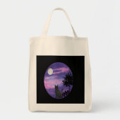 Mystical Cat Under Moon – Dreamy Purple Night Wate Tragetasche (Vorne)