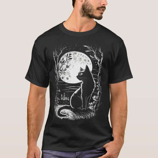 Mystical Cat Wiccan Moon Magic T-Shirt (Vorderseite)