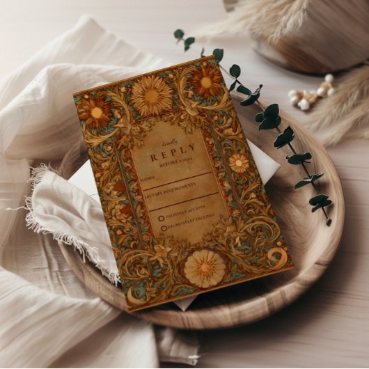 Mystical Celestial Baroque Wedding RSVP Karte