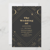 Mystical Celestial Black and Gold Wedding Einladung (Vorderseite)