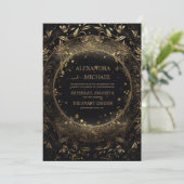 Mystical Celestial Black and Gold Wedding Einladung (Stehend Vorderseite)