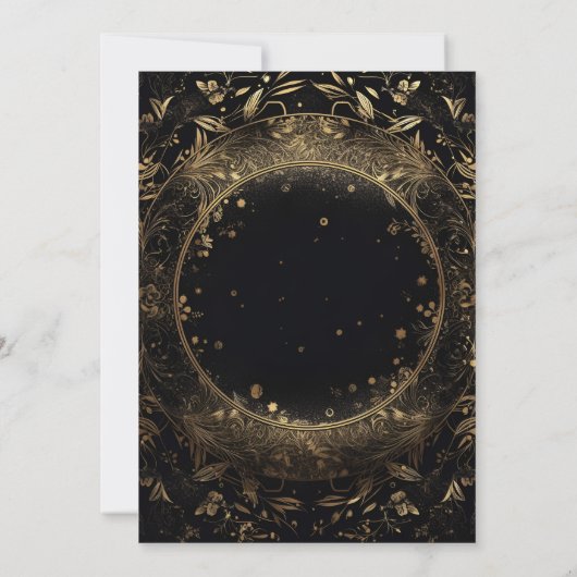 Mystical Celestial Black and Gold Wedding Einladung (Rückseite)