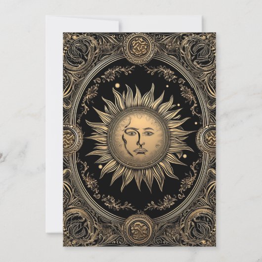 Mystical Celestial Black and Gold Wedding Einladung (Rückseite)