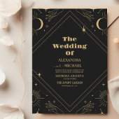 Mystical Celestial Black and Gold Wedding Einladung