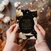 Mystical Celestial Black and Gold Wedding Einladung